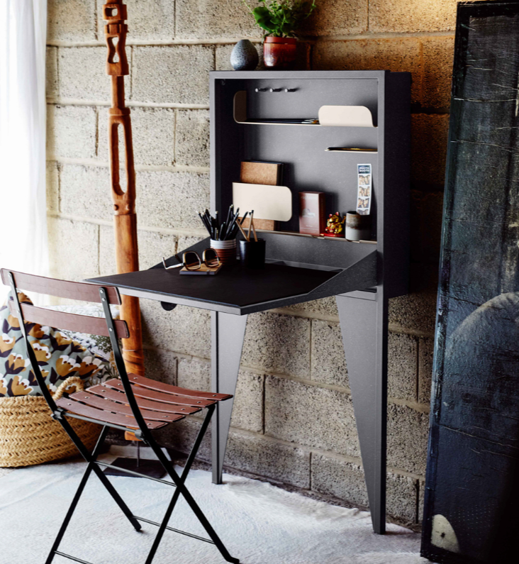 Load image into Gallery viewer, Fermob Face à Face wall-mounted writing desk in honey finish, with a sleek, modern design and compact workspace for home or office.