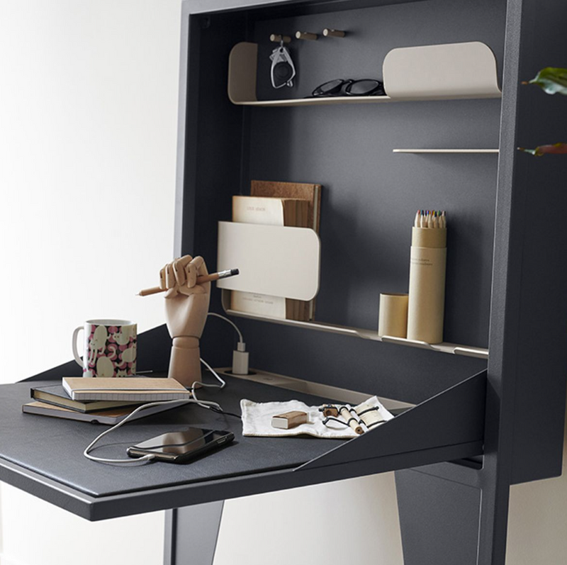 Load image into Gallery viewer, Wall-mounted Fermob Face à Face writing desk in honey finish, featuring a sleek, modern design with a fold-down writing surface.