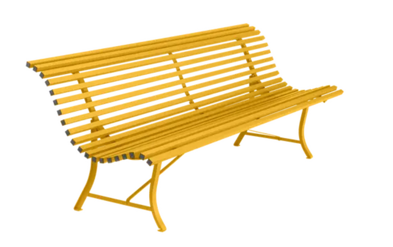 Load image into Gallery viewer, Fermob Louisiane 200cm outdoor folding bench in honey metal finish, seats four, garden or patio outdoor furniture.