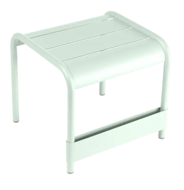 Load image into Gallery viewer, Fermob Luxembourg small low table or footrest in Ice Mint color, measuring 44x42 cm, suitable for indoor or outdoor use