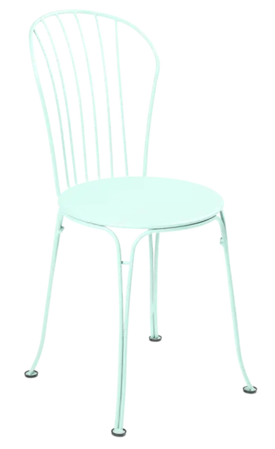 Load image into Gallery viewer, Ice Mint Fermob OPÉRA+ outdoor metal chair with sleek design, suitable for restaurant and outdoor seating areas.