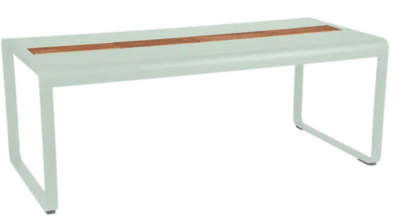 Load image into Gallery viewer, Ice mint Fermob Bellevie outdoor dining table with wood and metal design, 196 x 90 cm, eight-seater with built-in storage.