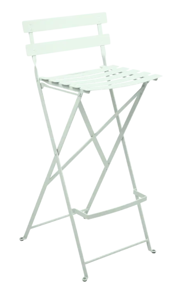 Load image into Gallery viewer, Ice mint Fermob Bistro high bar stool with foldable design, outdoor-friendly seating for patio or bar areas.