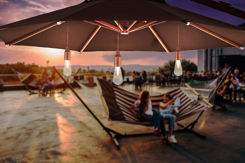 Load image into Gallery viewer, Securit Lighting - Wireless Hanging Parasol Lamp Copenhagen - Brown - Pack of 6 – in use