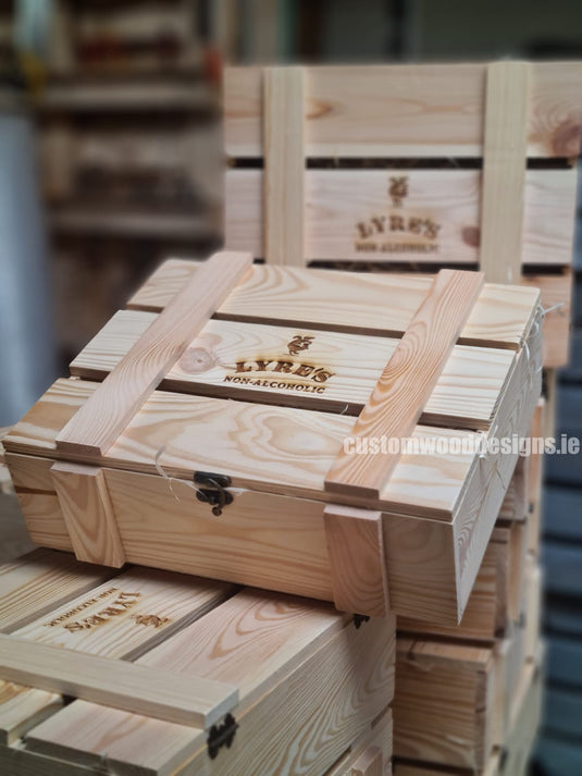 Rustic 3 Bottle Box - Natural x 25 Corporate Gift Box with Wood Wool Custom Wood Designs __label: Multibuy box corporate gift hamper triple wine box wood wool LYE826_1