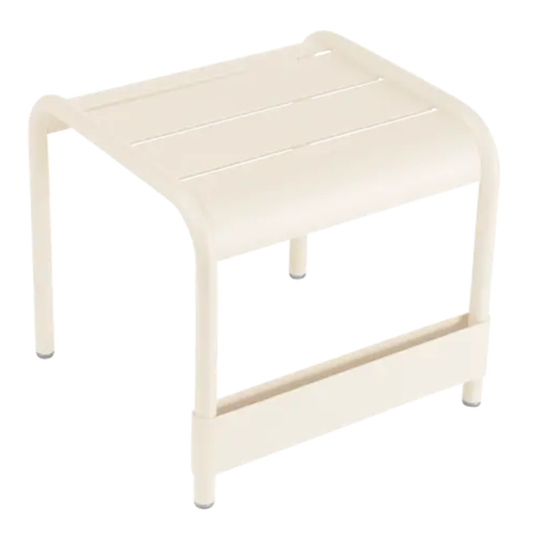 Load image into Gallery viewer, Fermob Luxembourg small low table or footrest in latte beige, measuring 44x42 cm, with a sleek modern design.