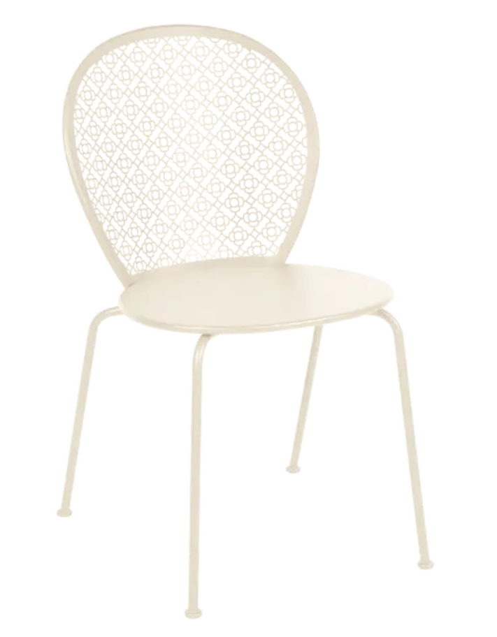 Load image into Gallery viewer, Colorful Fermob Lorette outdoor metal chair with a latte finish, designed for comfortable outdoor seating.