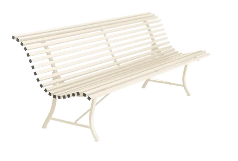 Load image into Gallery viewer, Fermob Louisiane 200cm outdoor folding bench in latte beige with four-seater metal garden seating for patio or backyard.