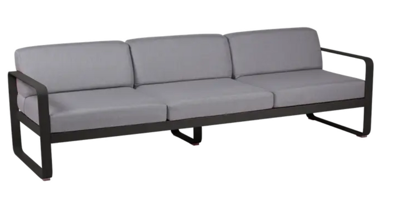 Load image into Gallery viewer, Gray Bellevie 3-seater outdoor sofa by Fermob with metal frame, perfect for stylish outdoor furniture setups.