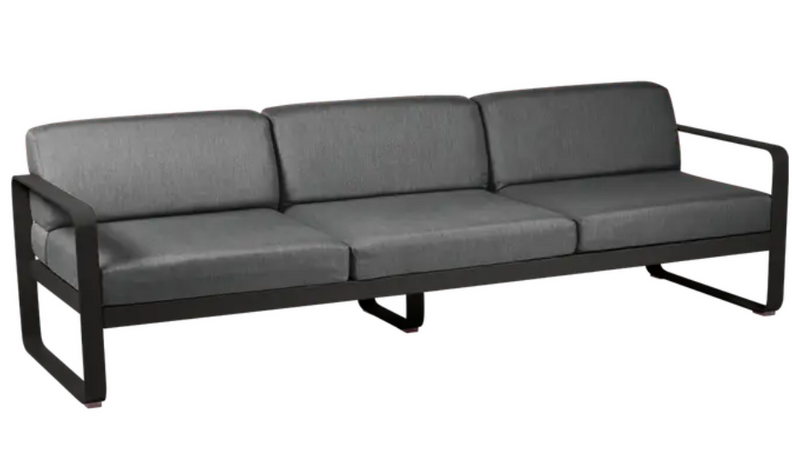 Load image into Gallery viewer, Bellevie 3-seater outdoor sofa by Fermob featuring a grey metal frame and plush cushions, ideal for garden or patio seating.