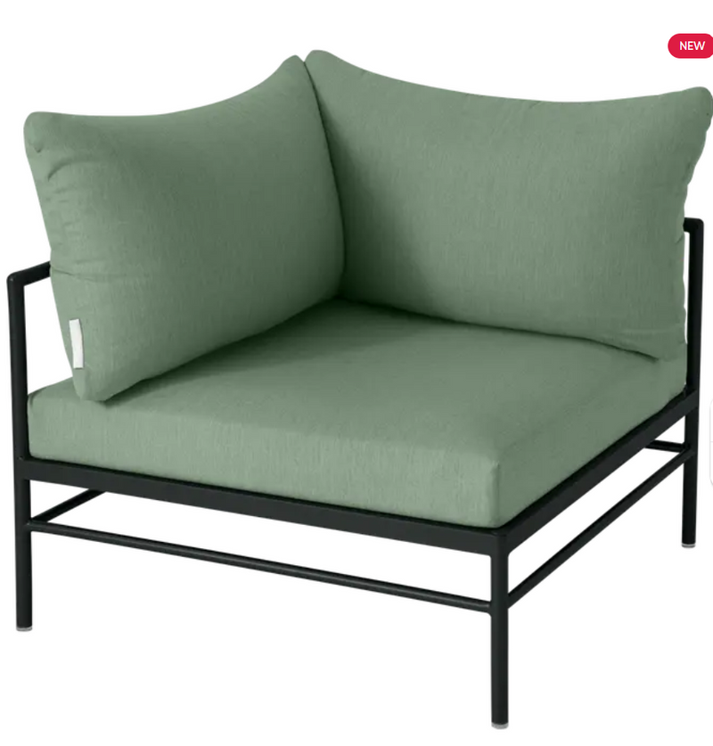 Load image into Gallery viewer, Fermob Rivage Corner Armchair, outdoor metal sofa in liquorice color, showcasing a modern corner design with plush cushions.