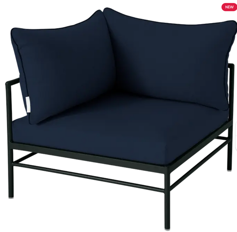 Load image into Gallery viewer, Midnight blue Rivage corner armchair from Fermob, part of the outdoor metal sofa collection, featuring a stylish corner design.