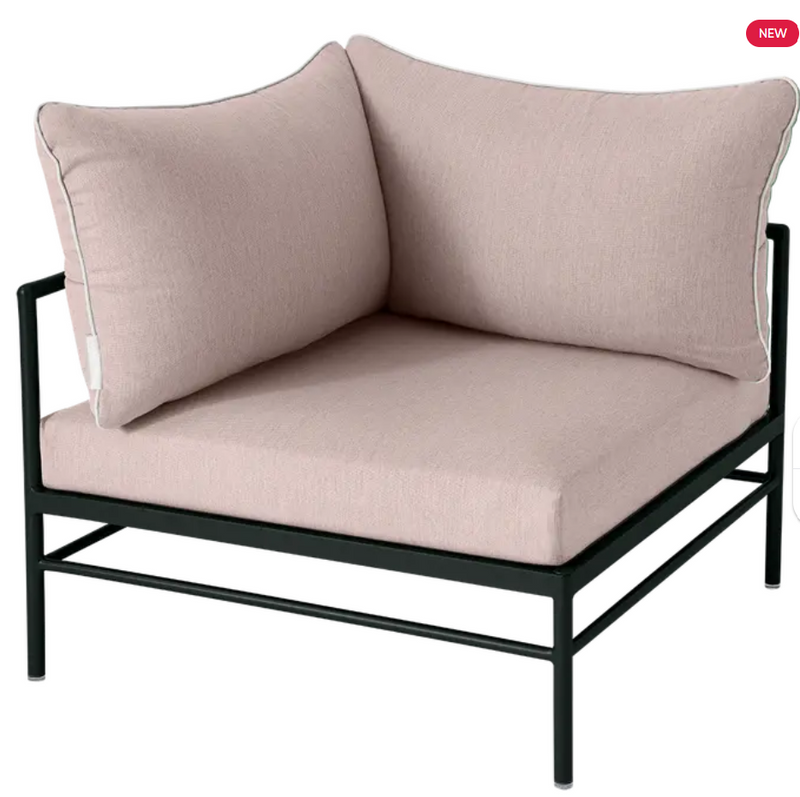 Load image into Gallery viewer, Fermob Rivage Corner Armchair in Liquorice and Papyrus with metal frame for outdoor corner seating.