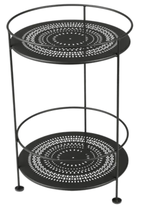 Load image into Gallery viewer, Fermob Guinguette side table with perforated double top in liquorice color, metal design for outdoor or indoor use