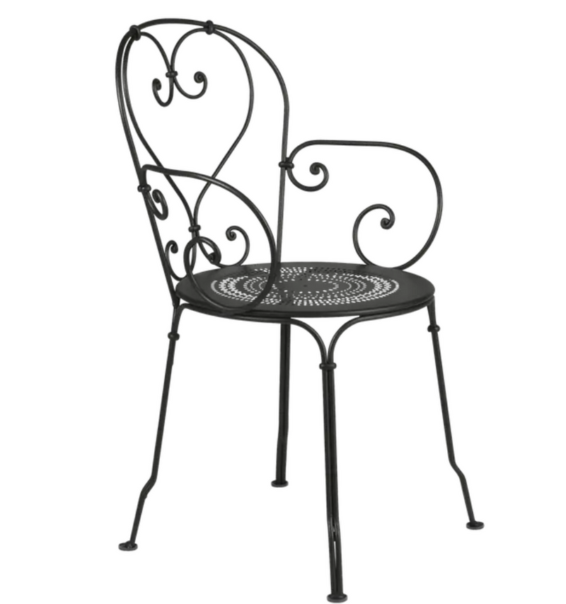 Load image into Gallery viewer, Fermob 1900 Lounge Armchair in liquorice color, outdoor lounge chair with curved armrests and modern design.
