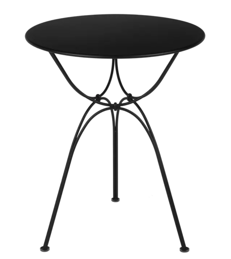 Load image into Gallery viewer, Fermob Airloop Garden Table with a 60cm diameter in Liquorice color, outdoor metal furniture for patio or garden use.