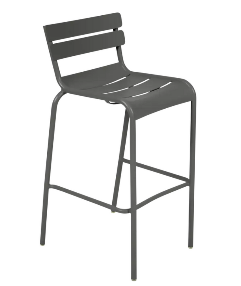 Load image into Gallery viewer, Red Fermob Luxembourg bar armchair with metal frame, featuring a sleek design suitable for pub and bar settings.