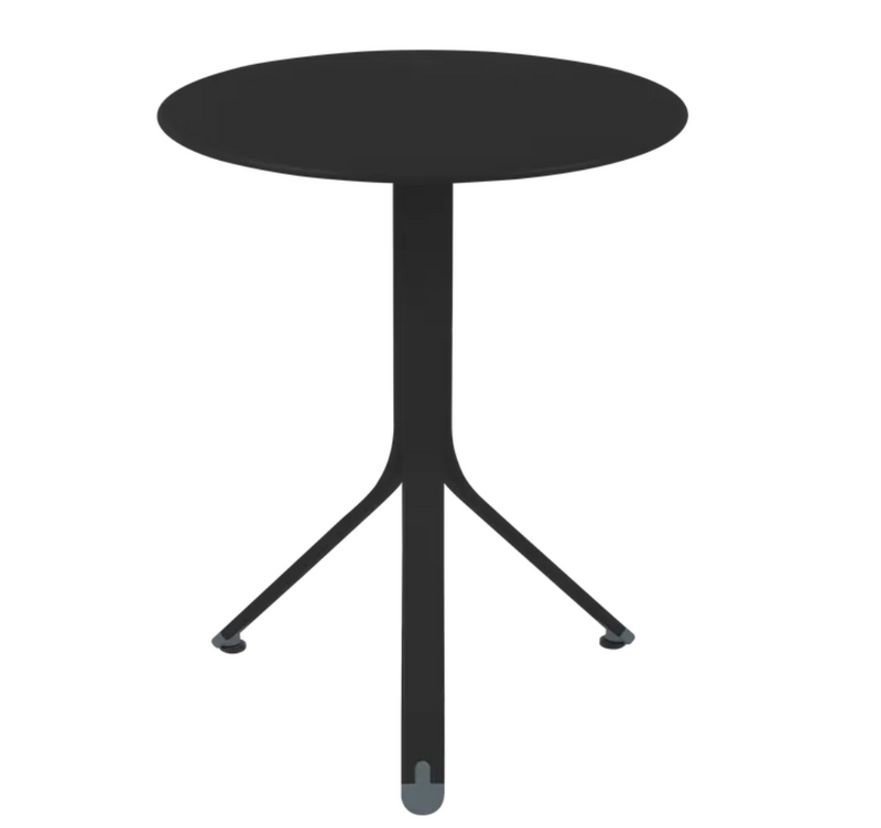 Load image into Gallery viewer, Fermob Rest'O Round Folding Outdoor Table with 60cm diameter, liquorice color, metal construction, ideal for bistro or patio use.