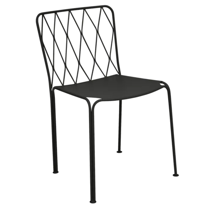 Load image into Gallery viewer, Fermob Kintbury stackable outdoor metal chair in liquorice white, designed for garden or patio seating, with a sleek metal frame.