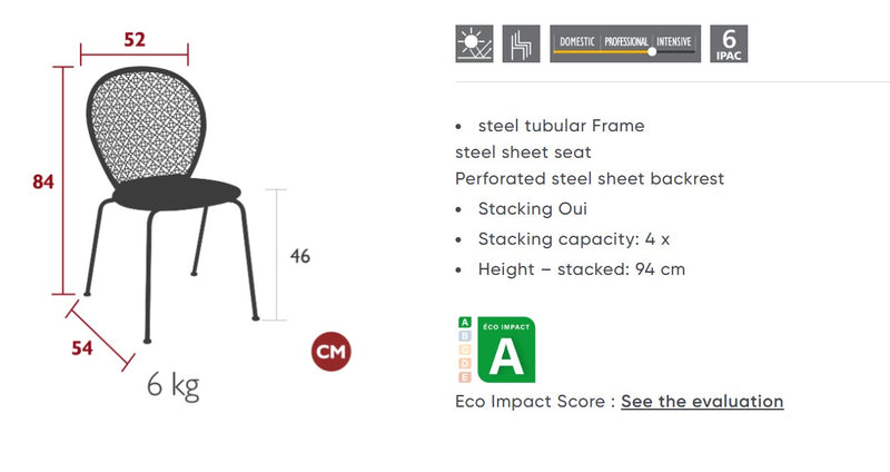 Load image into Gallery viewer, Fermob Lorette outdoor metal chair with a curved backrest and slatted seat, perfect for garden or patio dining.