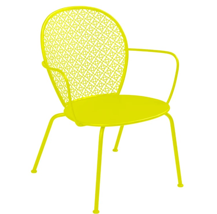 Load image into Gallery viewer, Fermob LORETTE low armchair with metal frame and curved back, suitable for outdoor or hospitality settings.