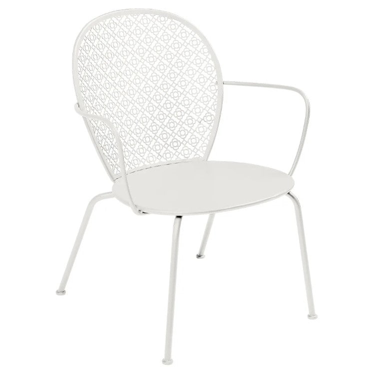 Load image into Gallery viewer, Fermob Lorette low armchair with metal frame and curved design, suitable for outdoor or hotel hospitality settings.