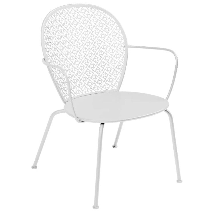 Load image into Gallery viewer, Fermob Lorette low armchair with metal frame and curved backrest, ideal for outdoor seating or hospitality settings.