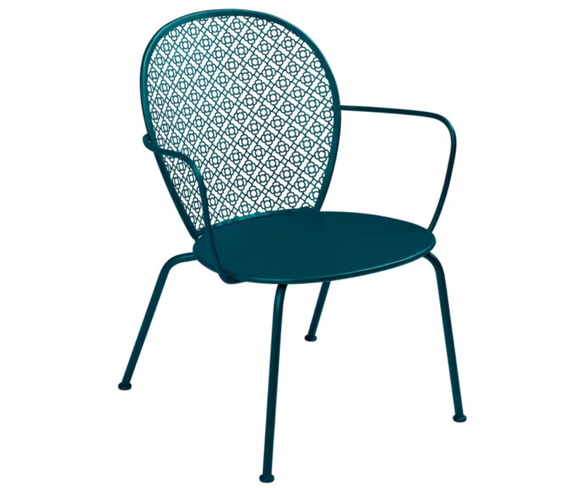 Load image into Gallery viewer, Fermob LORETTE low armchair with metal frame, modern design, suitable for outdoor living and hospitality settings.