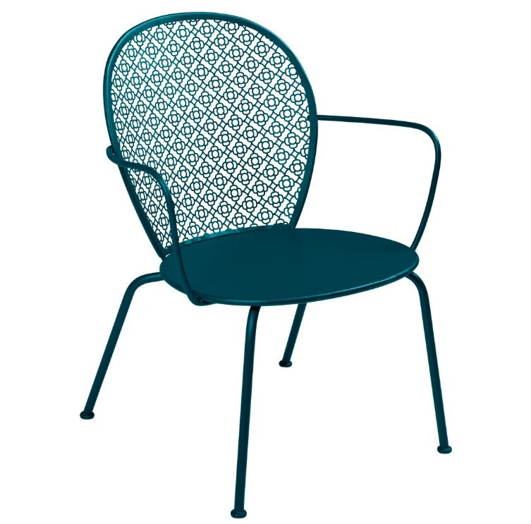 Load image into Gallery viewer, Fermob LORETTE low metal armchair with curved design, suitable for outdoor, hotel, or hospitality settings.