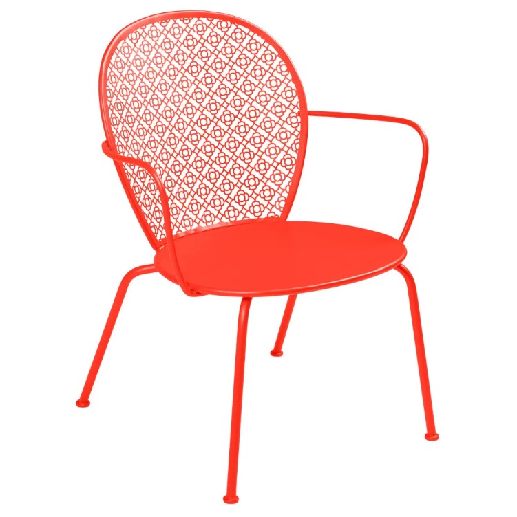 Load image into Gallery viewer, Fermob Lorette low armchair with metal frame, stylish outdoor seating for hotel, hospitality, or outdoor living settings.