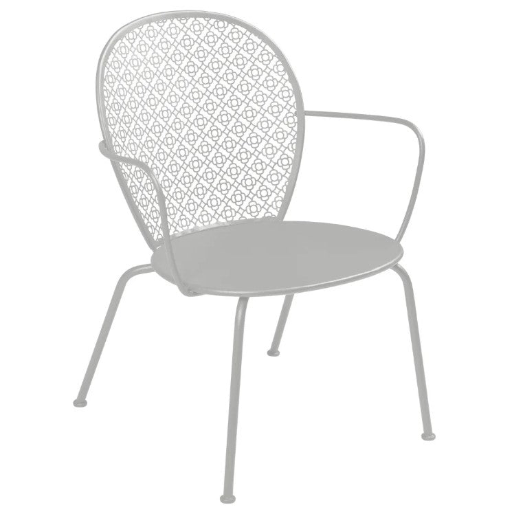 Load image into Gallery viewer, Fermob Lorette low armchair with metal frame and curved design, suitable for outdoor living or hotel furniture settings.