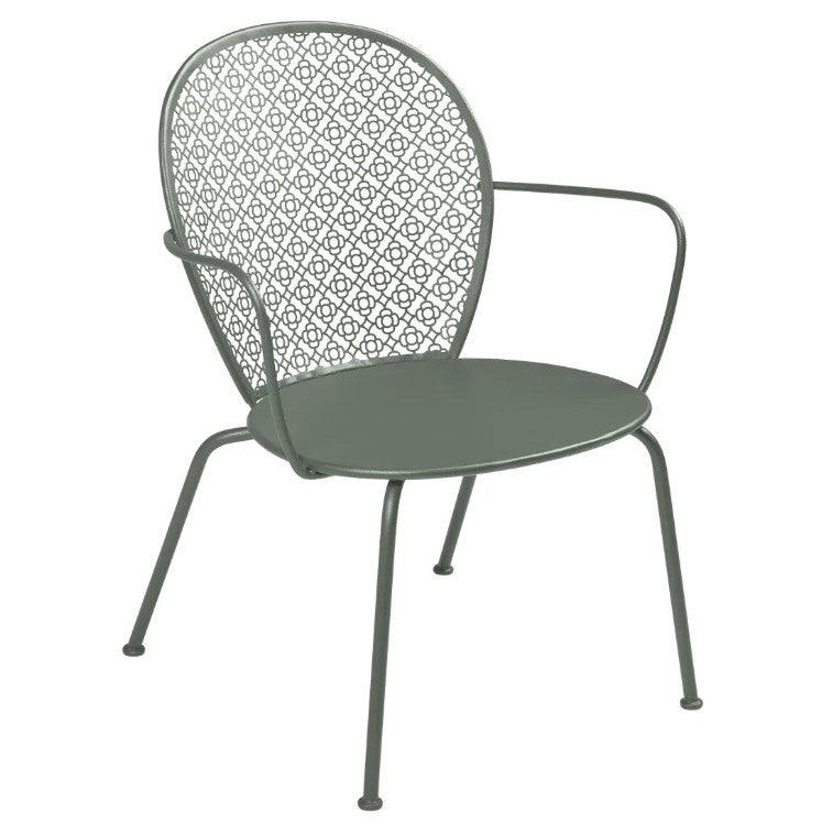 Load image into Gallery viewer, Fermob LORETTE low armchair with metal frame, stylish outdoor seating for hotel or hospitality settings.