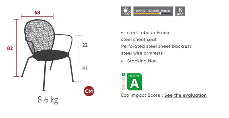 Load image into Gallery viewer, Fermob Lorette low armchair with metal frame and curved design, suitable for outdoor hotel and hospitality settings.
