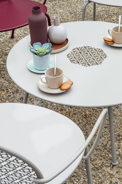 Load image into Gallery viewer, Metal LORETTE Low Coffee Table by Fermob with Ø80 cm steel surface, ideal for hospitality and modern lounge settings.