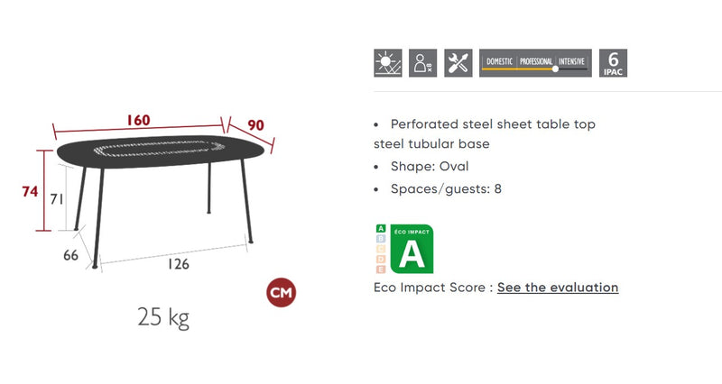Load image into Gallery viewer, Fermob LORETTE oval metal table, 160x90 cm, outdoor dining table with sleek design, ideal for hospitality settings in Dublin.