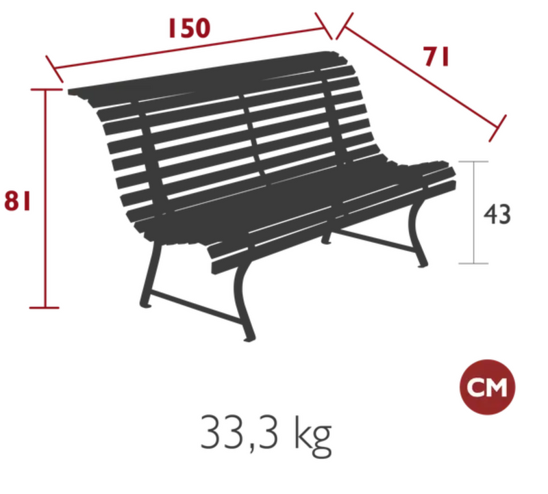 Load image into Gallery viewer, Fermob Louisiane 150cm outdoor folding bench with slatted wooden seat and metal frame, suitable for garden or patio use.