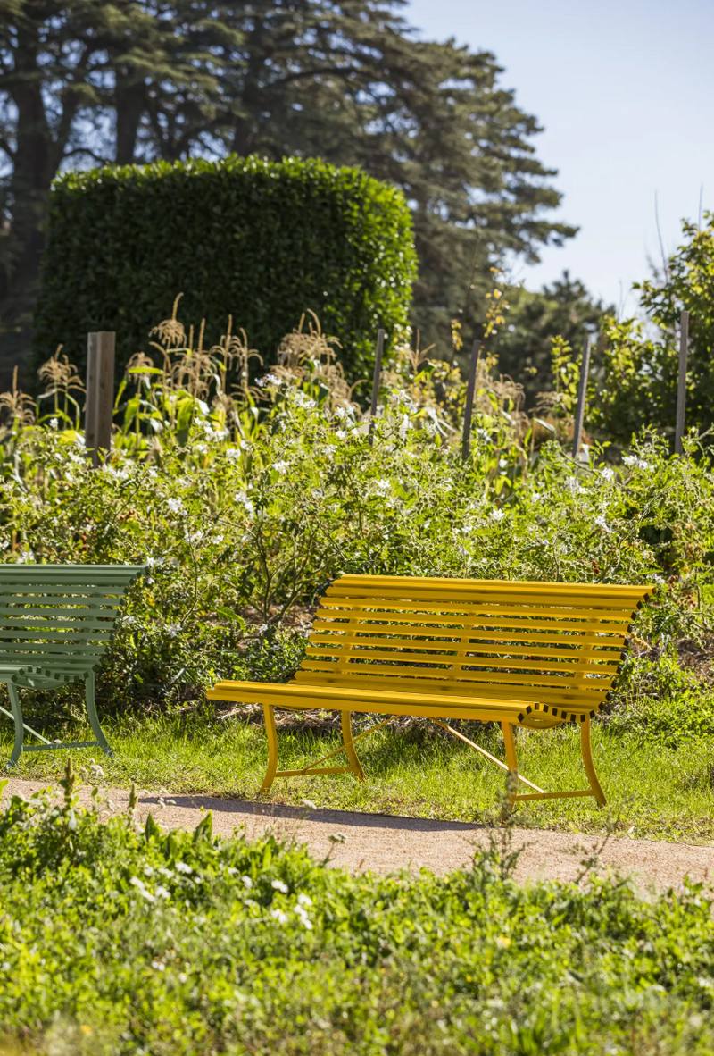 Load image into Gallery viewer, Fermob Louisiane 150cm outdoor folding bench in steel, suitable for garden or patio seating with vibrant color.