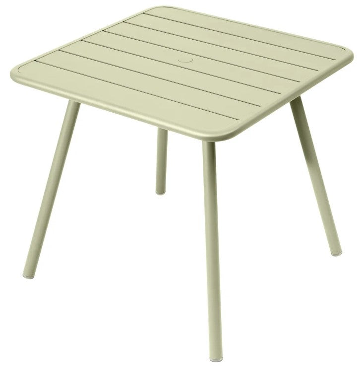 Load image into Gallery viewer, Fermob Luxembourg 4-leg garden table, 80x80cm, metal with yellow, green, and off-white finish, suitable for outdoor use