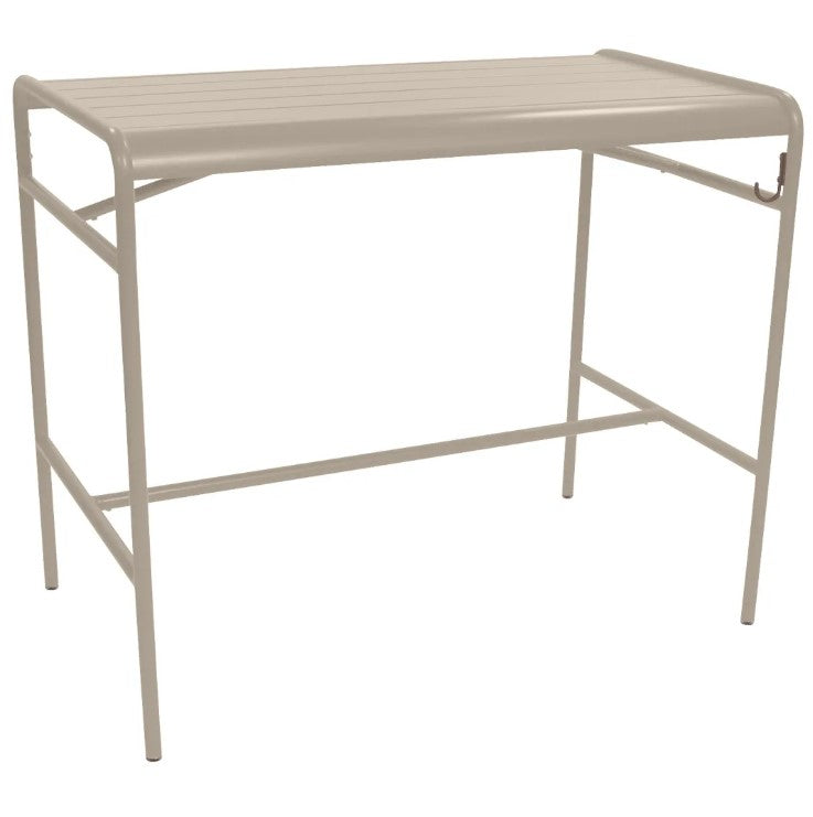 Load image into Gallery viewer, Fermob Luxembourg high table with beige metal surface, 126 x 73 cm, featuring a sturdy aluminum construction for outdoor use.