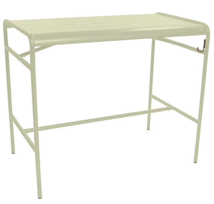 Load image into Gallery viewer, Luxembourg high table by Fermob with a metal frame, beige and green finish, measuring 126 x 73 cm, suitable for indoor or outdoor use.