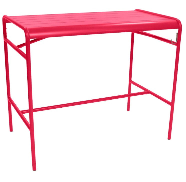Load image into Gallery viewer, Fermob Luxembourg high table, 126x73 cm, metal construction, bright coral color, outdoor design with sleek surface and sturdy legs.