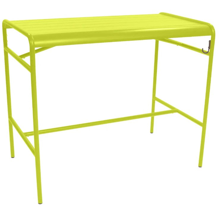 Load image into Gallery viewer, Fermob Luxembourg high table in bright green and yellow metal with 126x73 cm aluminum tabletop, modern outdoor design