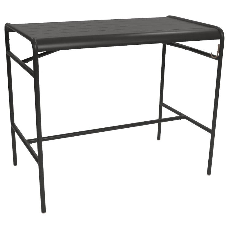 Load image into Gallery viewer, Dark brown Fermob Luxembourg high metal table measuring 126 x 73 cm, with a sleek aluminum surface and modern design.