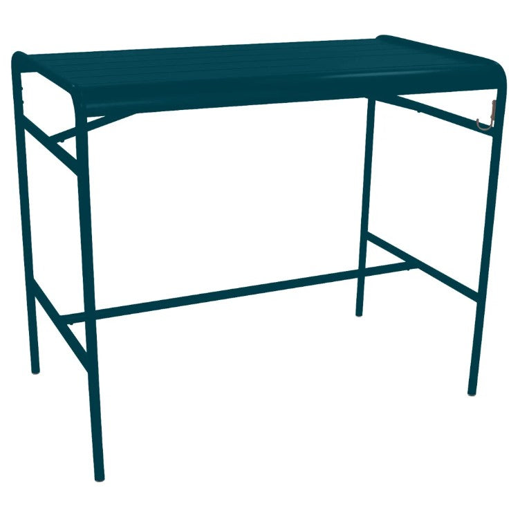 Load image into Gallery viewer, Dark teal Fermob Luxembourg High Table with 126 x 73 cm metal top, showcasing a sleek modern design for indoor or outdoor use.