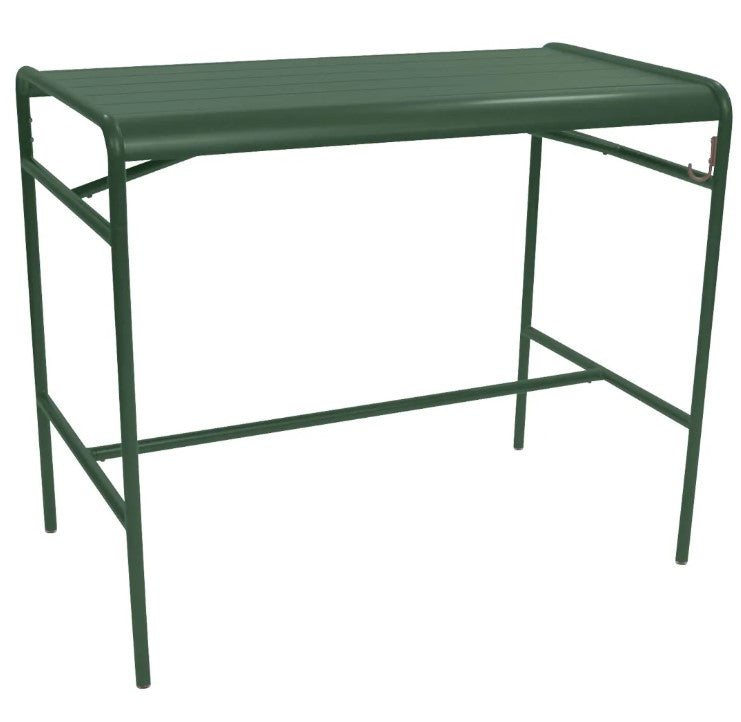 Load image into Gallery viewer, Luxembourg high table by Fermob with a green metal frame, measuring 126 x 73 cm, designed for outdoor or indoor use.