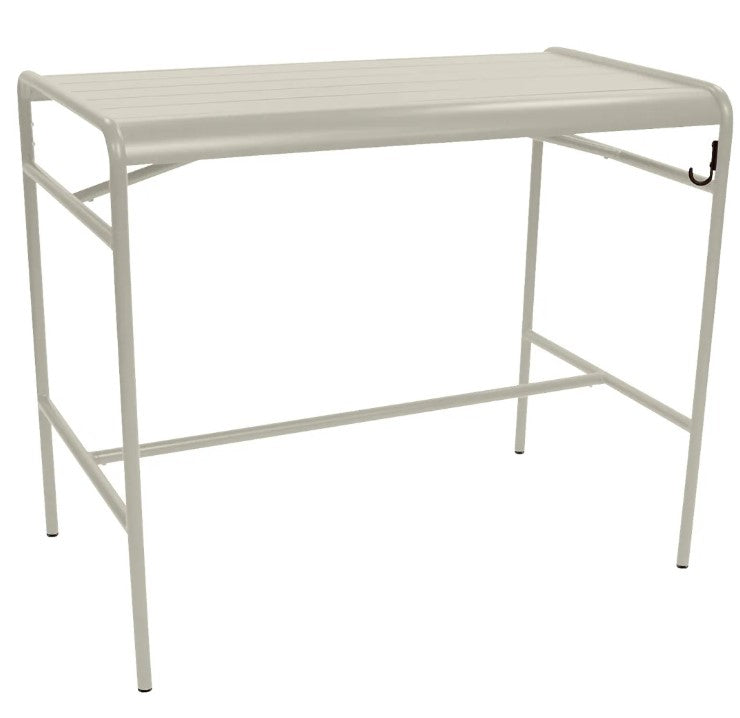 Load image into Gallery viewer, Fermob Luxembourg high table in light beige metal with 126x73 cm dimensions, featuring a sleek modern design.