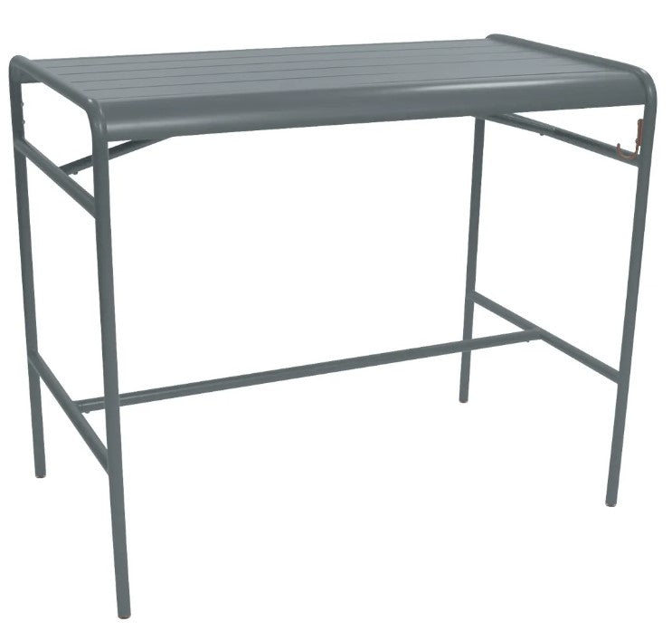 Load image into Gallery viewer, Fermob Luxembourg high table with a 126x73 cm metal surface, featuring a sleek mid-grey finish and sturdy aluminum construction.