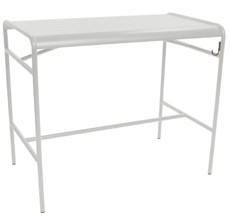 Load image into Gallery viewer, Fermob Luxembourg high table in pearl white with a metal frame, measuring 126 x 73 cm, suitable for indoor or outdoor use.