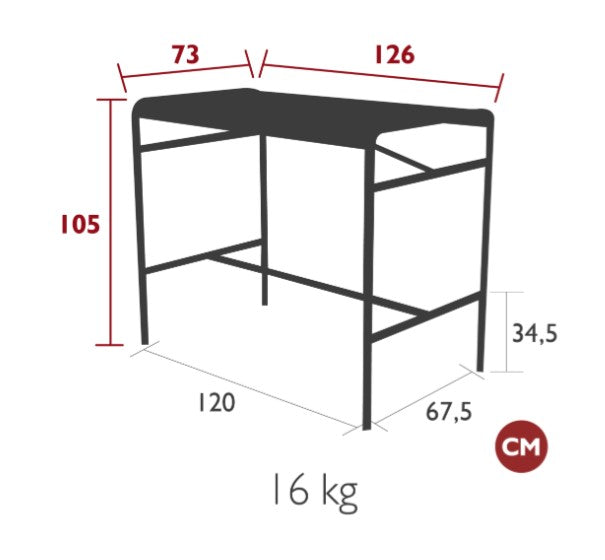 Load image into Gallery viewer, Fermob Luxembourg high metal table measuring 126 x 73 cm with a sleek, modern design and sturdy metal construction.