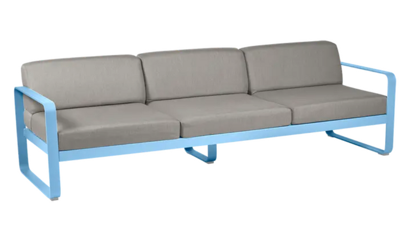 Load image into Gallery viewer, Grey taupe Fermob Bellevie 3-seater outdoor sofa with metal frame, perfect for stylish outdoor furniture settings.